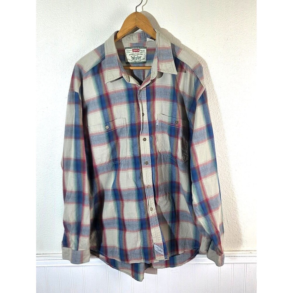 Levi’s Plaid Button Up Shirt Mens XL White Tab Cotton Long Sleeve Western Casual